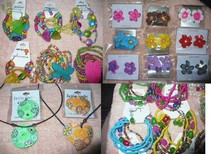 PULSERAS CON ZARCILLLOS DE DIFERENTES COLORES Bs.15 Y ZARCILLOS DE FLORES Bs 10