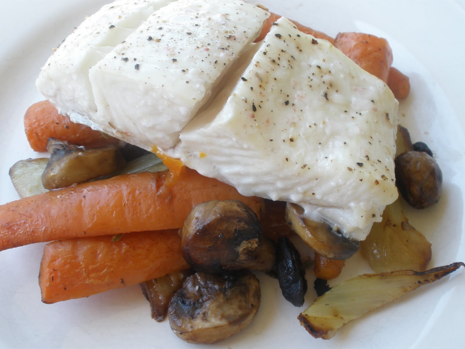 Mack Simone Halibut with Roasted Fennel, Carrots, and Mushrooms