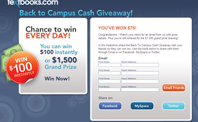 Back to Campus Cash Giveaway Textbook.com winner