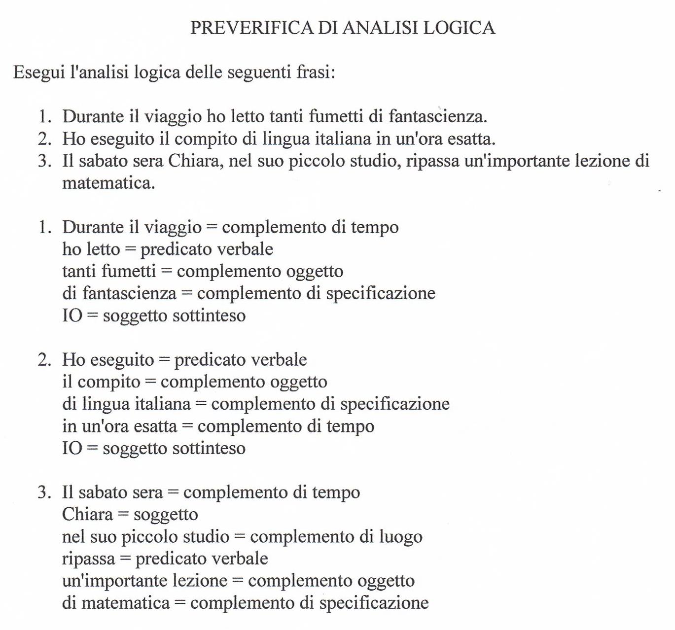 Frasi Di Grammatica Analisi Logica