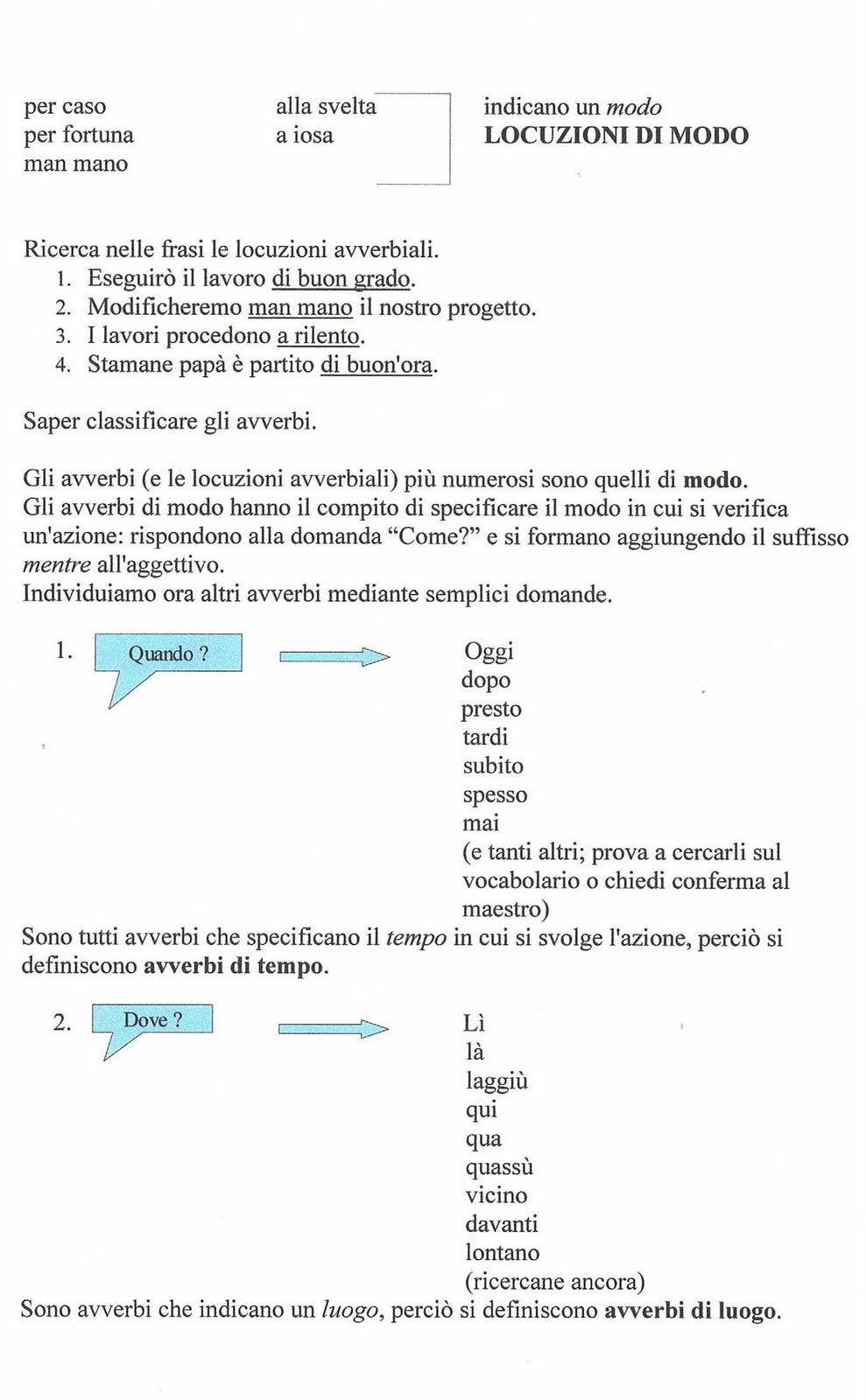 Le locuzioni avverbiali
