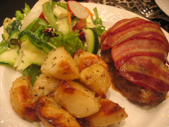 Comfort Food Anyone? Individual Bacon Wrapped Meatloaf with Oven Roasted Potatoes & a fresh salad