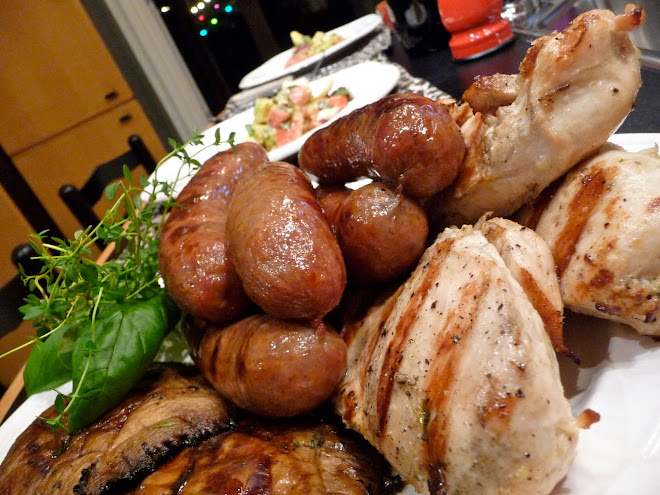 Italian Sausages, Grilled Chicken Breasts, Grilled Portabellos