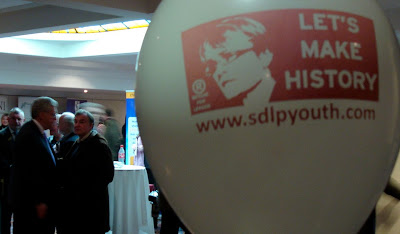 Margaret Ritchie balloon along with Alasdair McDonnell in the background