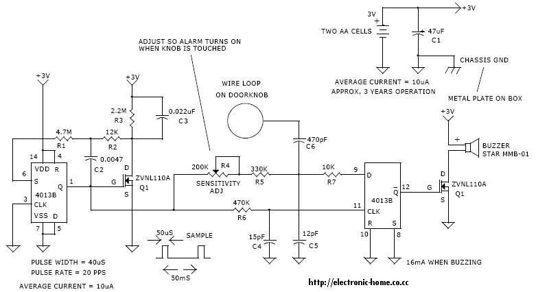 Door Touch Alarm System circuit diagram | Electronics And Engineering Lab