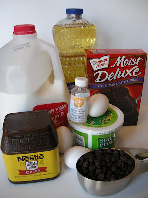 Ingredients for chocolate velvet cake recipe.