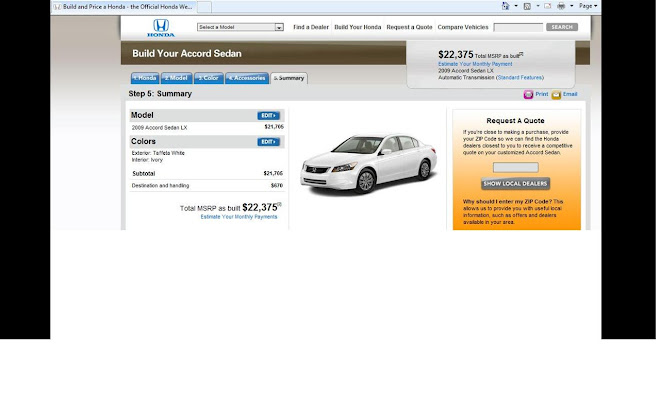 Honda Retail Prices for 2009 Accord