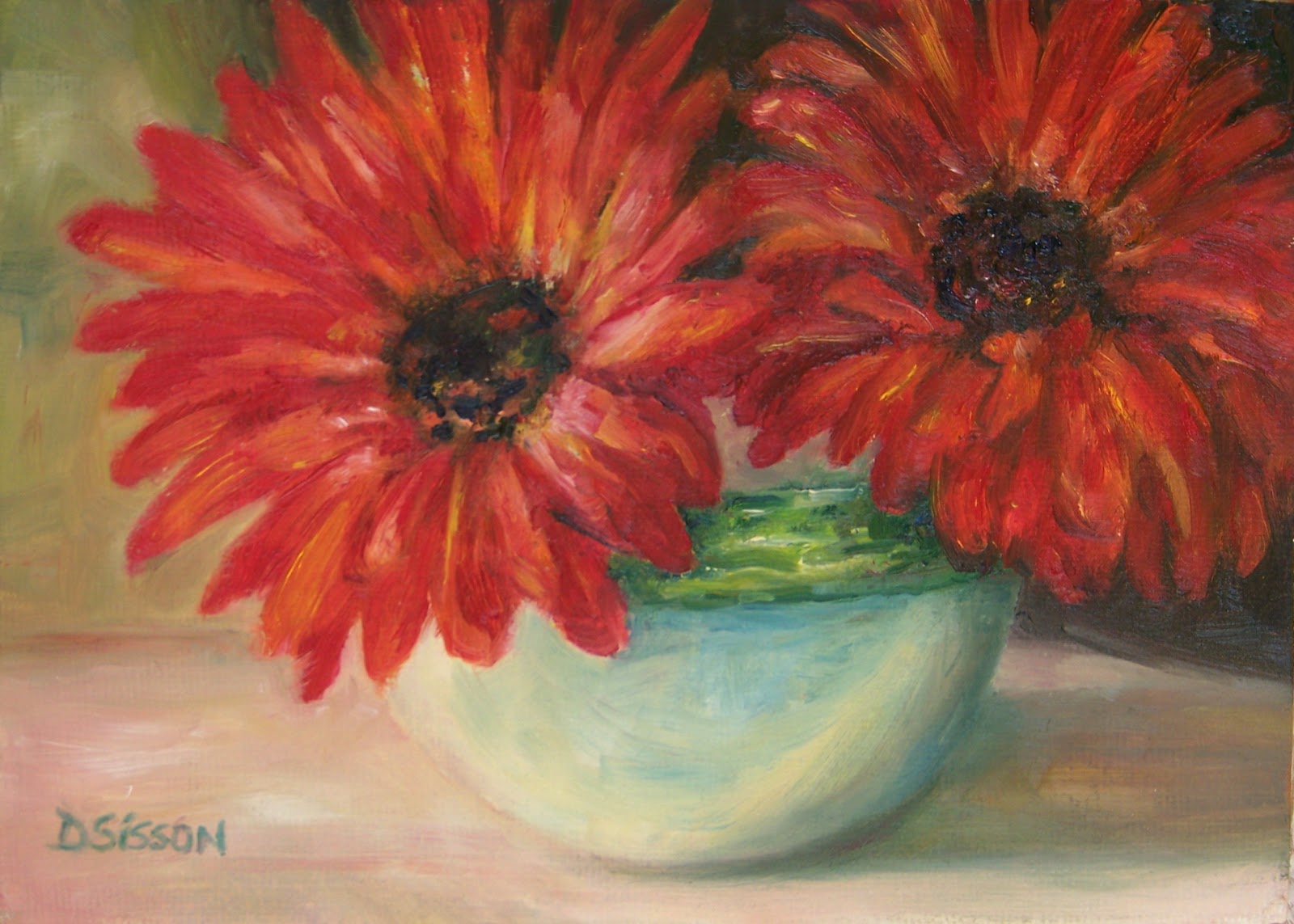 Daily Painting Projects Double Red Gerberas Oil Painting Flowers