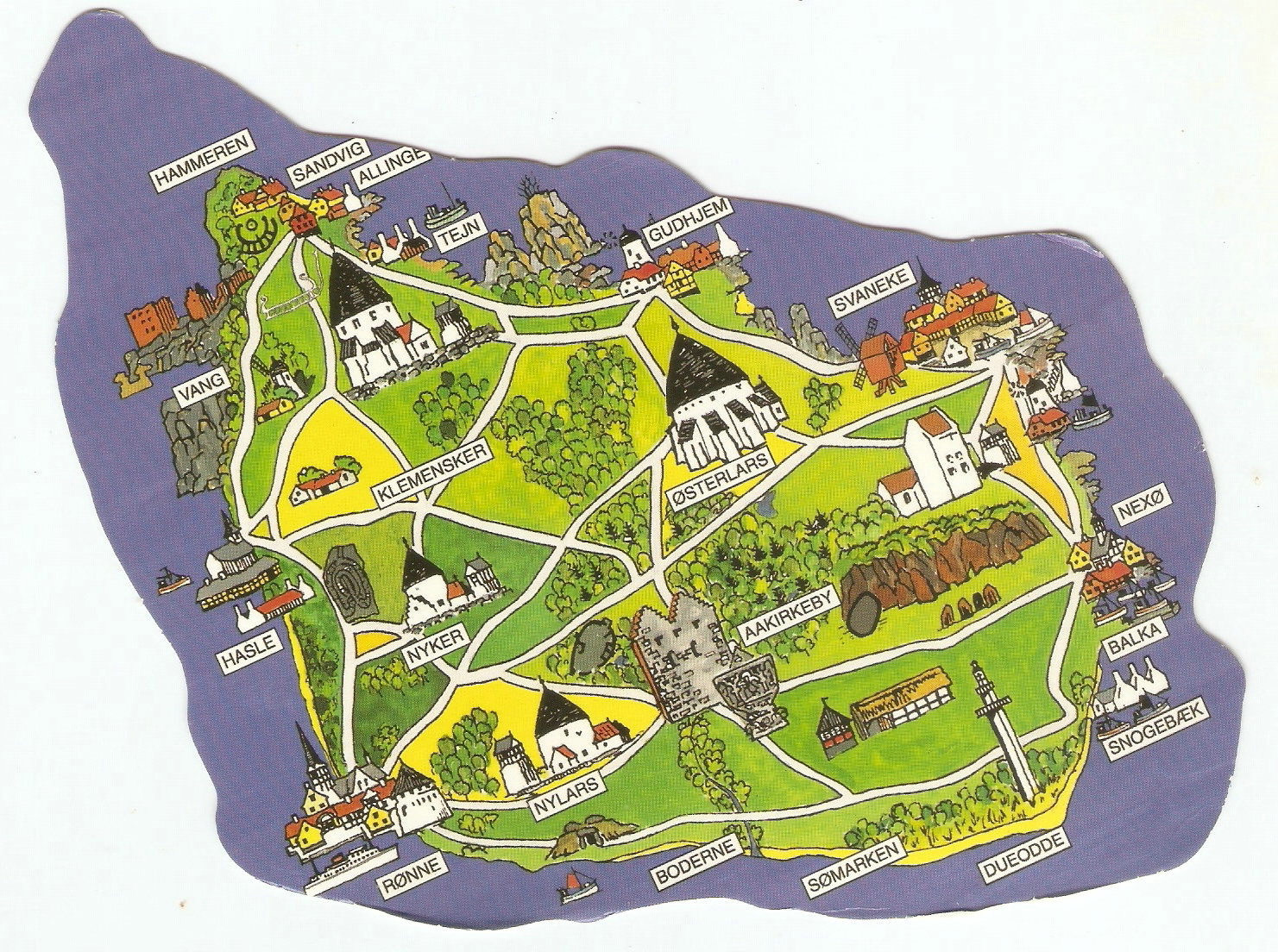 Postcard A La Carte: Denmark : Island Map Shaped Postcard of Bornholm