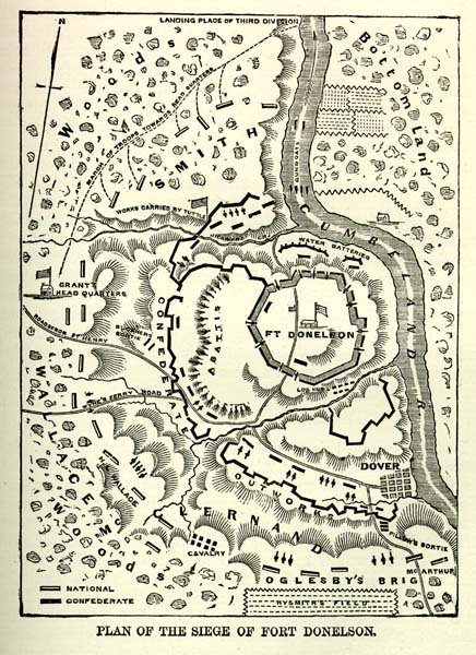 map of Grant's battle plan at Fort Donelson