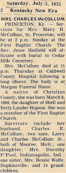 Aunty's obituary, 1975