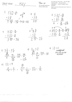 Cobb Adult Ed Math: fraction operations review quiz 2nd period class
