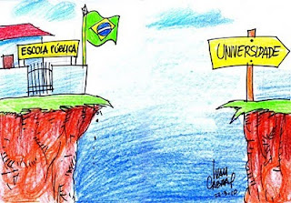 Charge. O acesso a universidade no Brasil.