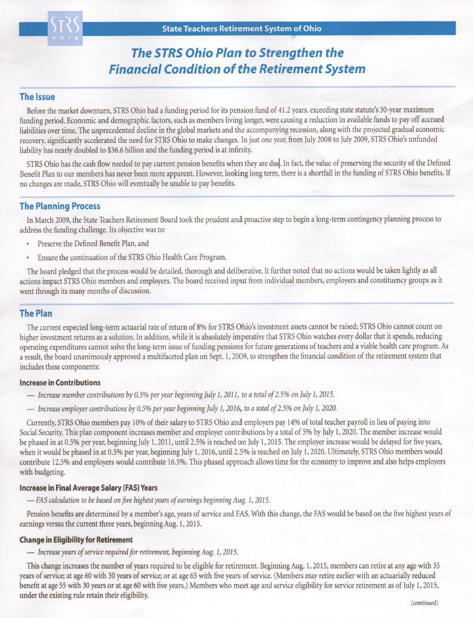 Kathie Bracy's Blog The STRS Ohio Plan to Strengthen the Financial