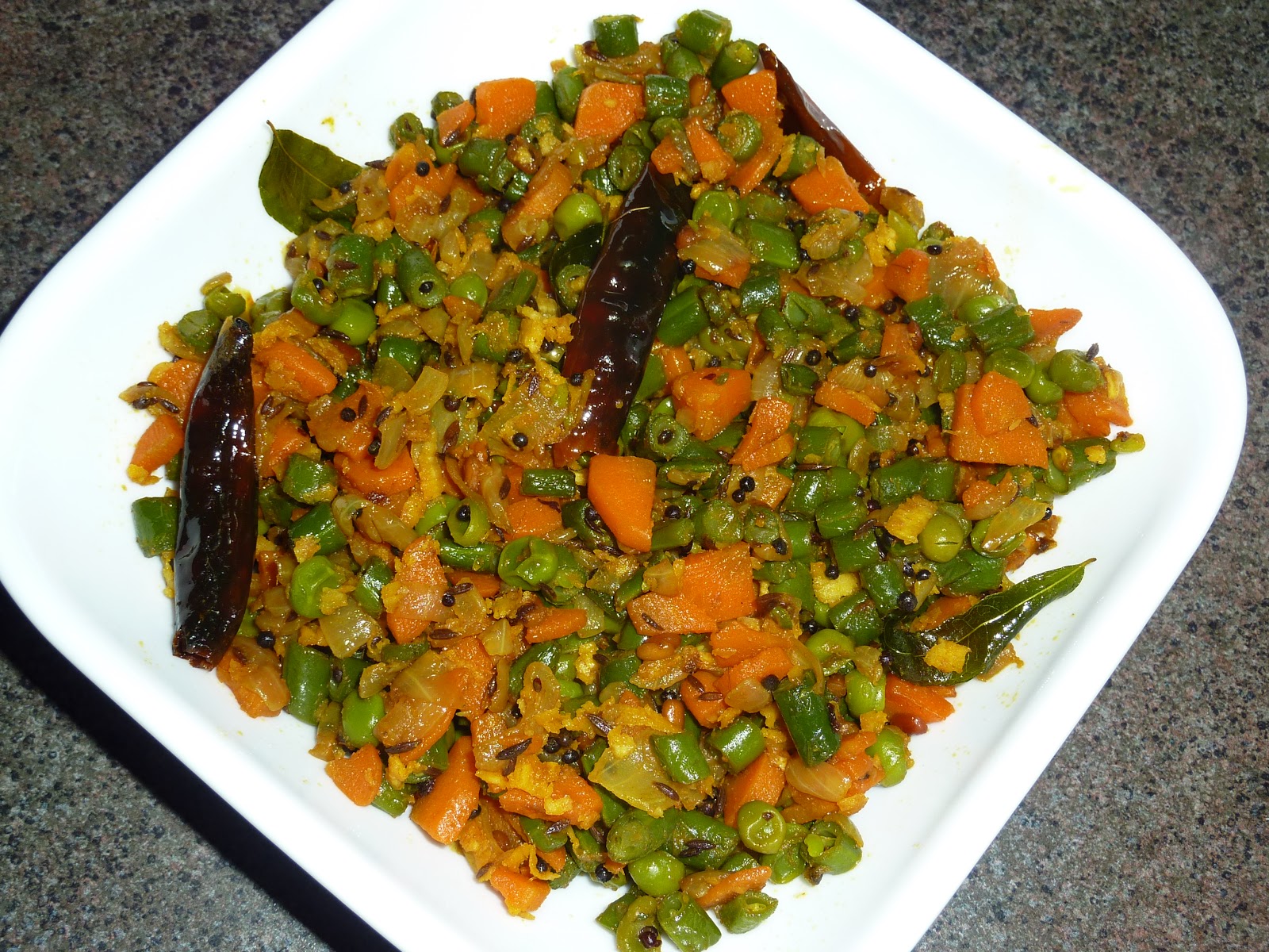 Aaha Oho CarrotBeansPeas Stir fry (Poriyal)