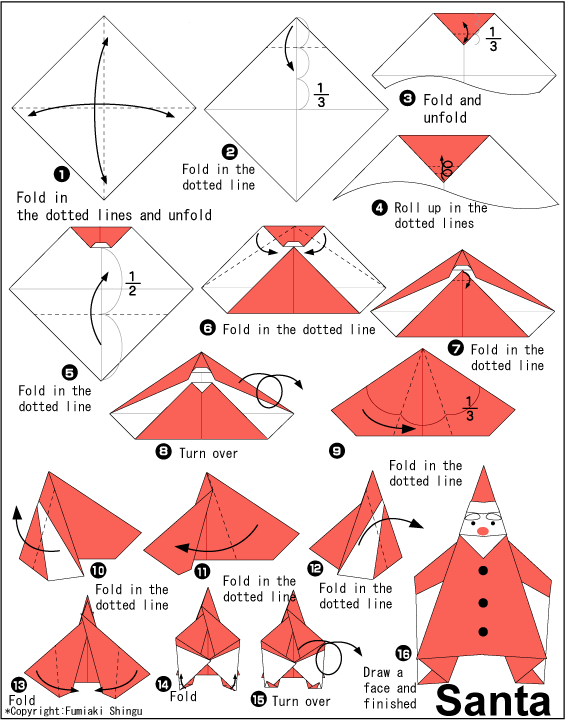 ♥ Sweet Tresa ♥¸¸.•<em>¨</em>•: How to Fold Santa Origami Ways