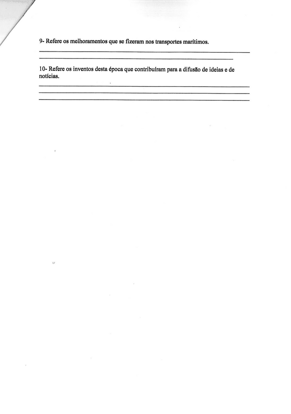 apoio aos alunos Teste de história