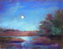moonlight marsh 11x14 painting pastel july