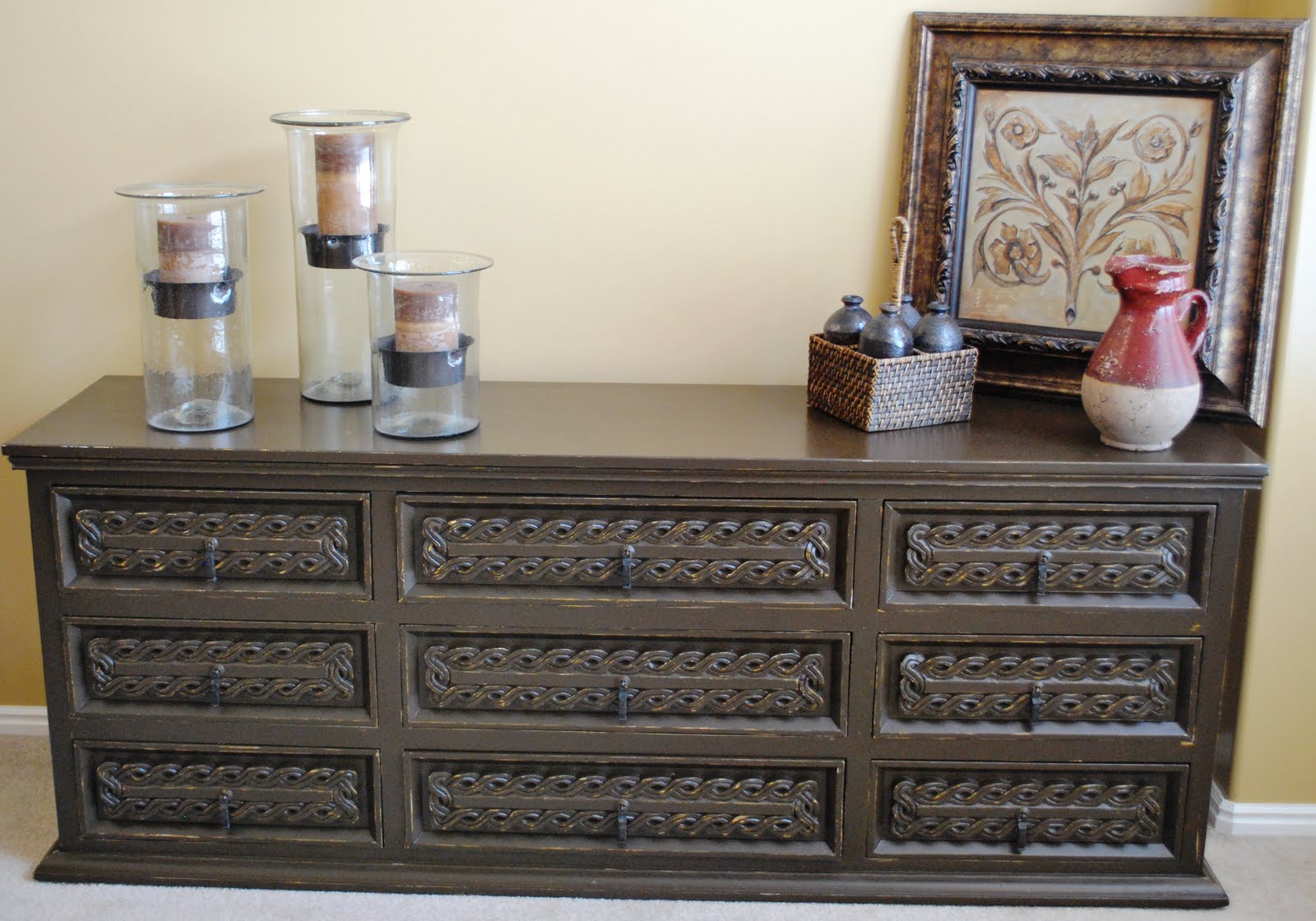 B's Refurnishings Distressed, Carved Buffet/Dresser