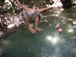 jump, waterfall