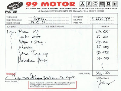 Contoh Kwitansi Bengkel Mobil