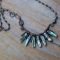 Pearls Fan Necklace - Oxidized Copper Artisan Necklace