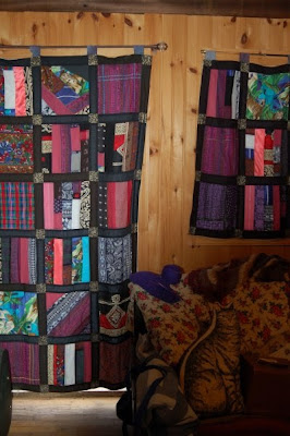 Patchwork window quilts, east window