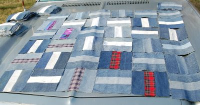 Denim patchwork cover experimental layout
1