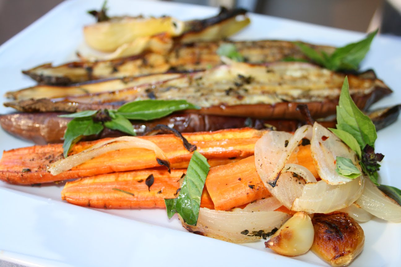 Om Chef Herb Roasted Japanese Eggplant, Fennel, and Carrot