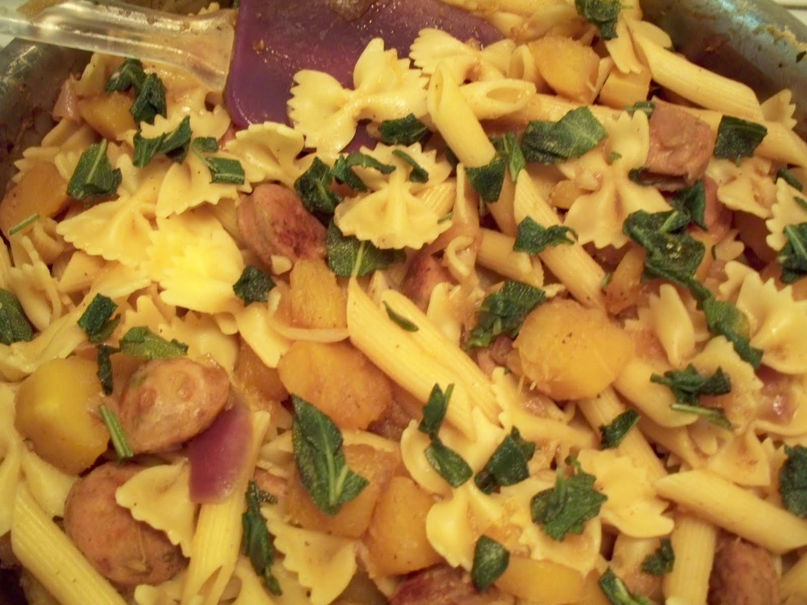 The Purple Cook Delicata Squash, Fried Sage, and Chicken Sausage Pasta