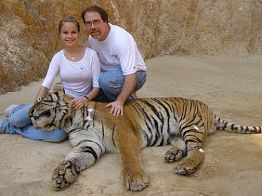 With a tiger and Amber in Thailand