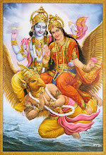 Vishnu junto a Laksmy montados sobre Garura