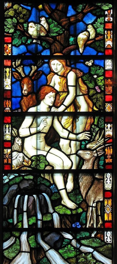 Adão e Eva no Paraíso, catedral de Saint Edmundsbury, Inglaterra