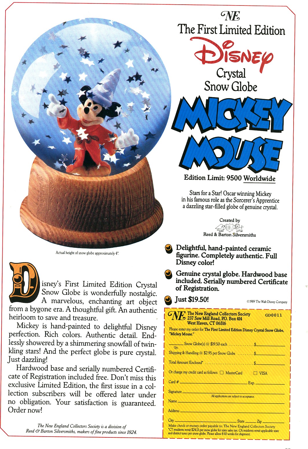 1989 Disney Snow Globe Ad Mickey Mouse Old Magazine Ads