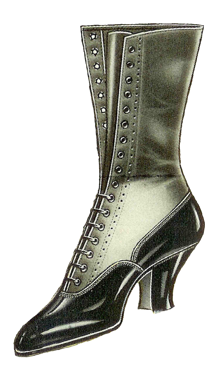two heart clip art  : Free Fashion Clip Art: Antique Women's Shoe Fashion 1915 2 Boots