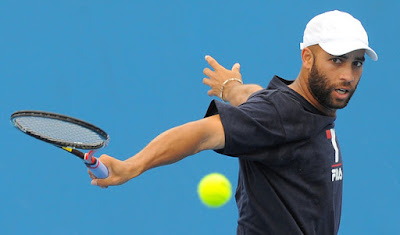 Black Tennis Pro's James Blake practicing for Australian Open