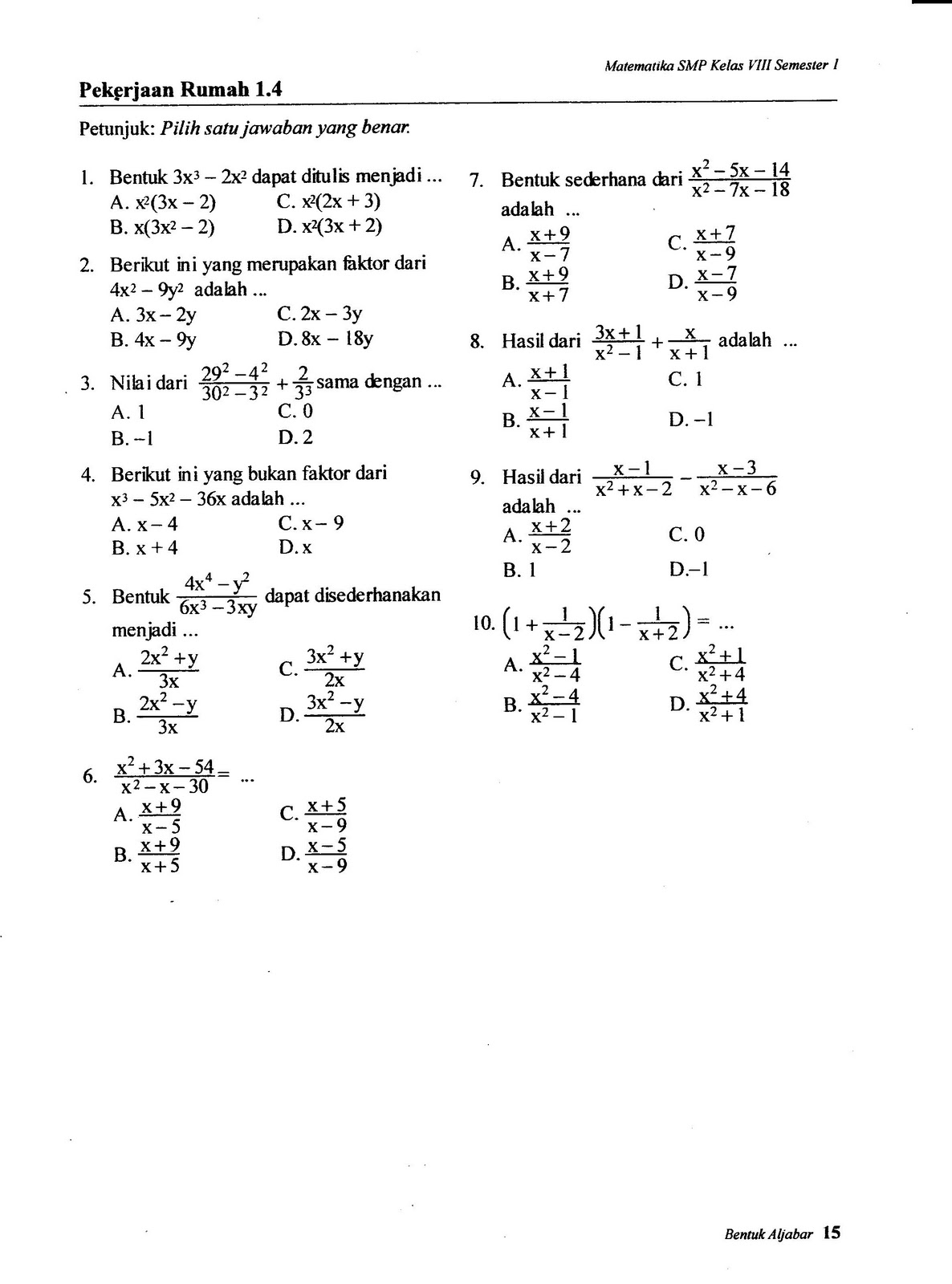Soal Essay Aljabar Kelas 7 Jejak Soal Soal Essay Aljabar Kelas 7 Jejak Soal