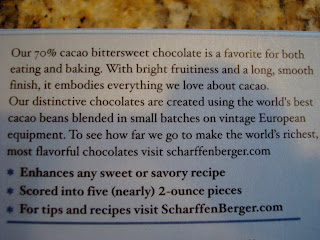 Back label of chocolate bar