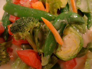Close up of Salad with vegetables dressed with Homemade Vegan Slaw Dressing 