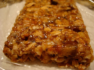 Close up of one No-Bake Vegan Peanut Butter Chocolate Chip Protein Bar