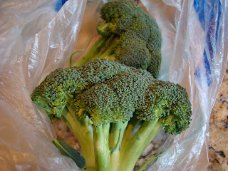 Heads of broccoli in bag