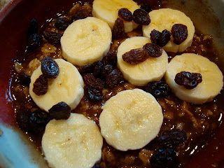 Overhead of Banana Brulee Oats in bowl