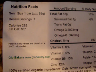 Nutritional information on bars