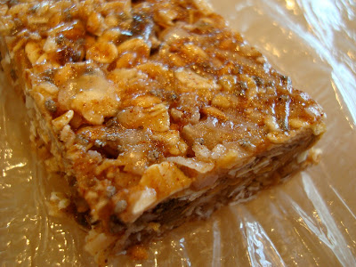 Close up of end of one No-Bake Vegan Peanut Butter Chocolate Chip Protein Bar