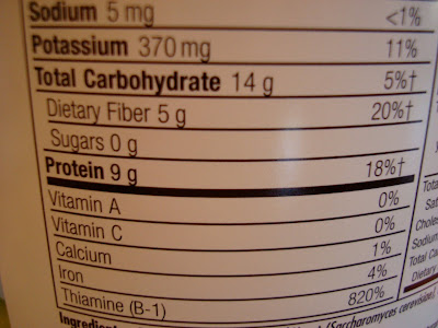 Close up of Nutritional Facts on Nutritional Yeast container