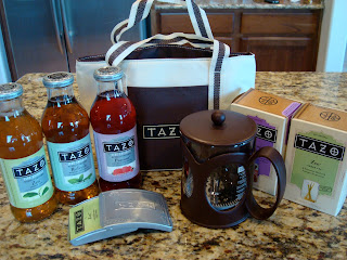 Various Tazo products on countertop