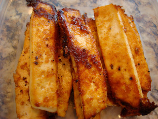 Sesame Ginger Maple Baked Tofu in clear container
