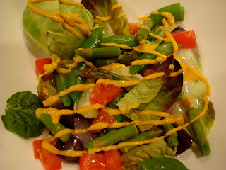 Mixed Greens with vegetables drizzled with mustard