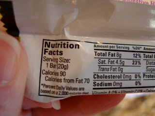 Nutritional label on back of one bar