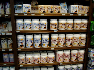 Shelves of Whey Protein powder